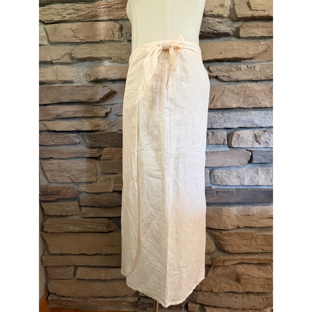 Emerson Fry India Collection Organic Linen Wrap Midi Skirt Cream ML Handmade NEW - Picture 5 of 13